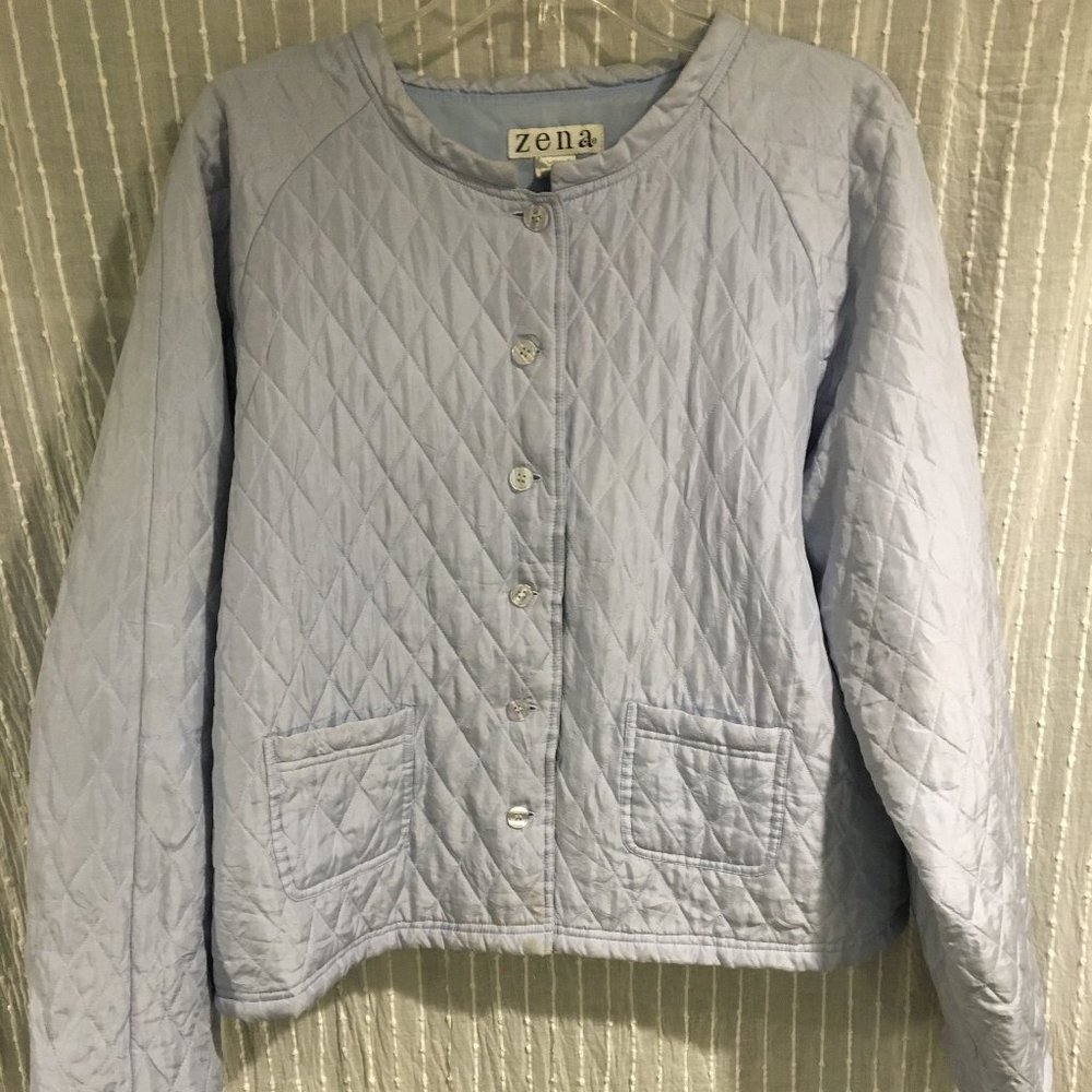Vintage Zena Blue Silk Quilted Puffy Jacket